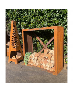 Corten Steel Log Store - Square
