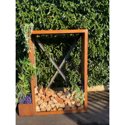 Corten Steel Log Store - Tall